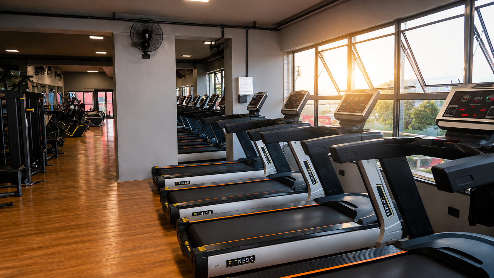 Área de cardio da Aquademic com esteiras profissionais